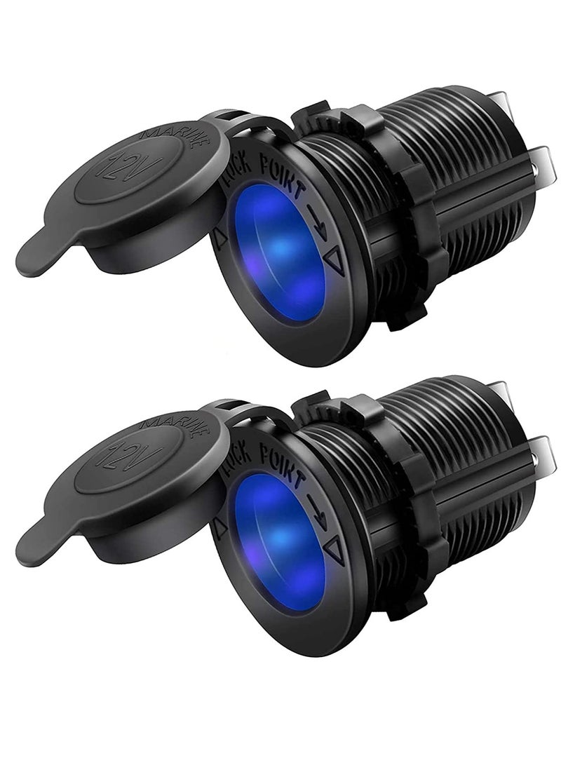12V/24V Car Cigarette Lighter Socket Replacement with Blue LED for Marine Motorcycle Scooter ATV RV and More, Waterproof Pack of 2 Black Blu Ray - Image 1