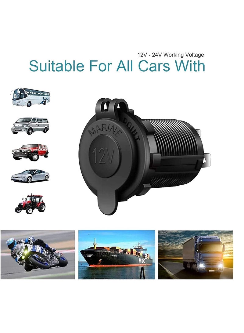 12V/24V Car Cigarette Lighter Socket Replacement with Blue LED for Marine Motorcycle Scooter ATV RV and More, Waterproof Pack of 2 Black Blu Ray - Image 5