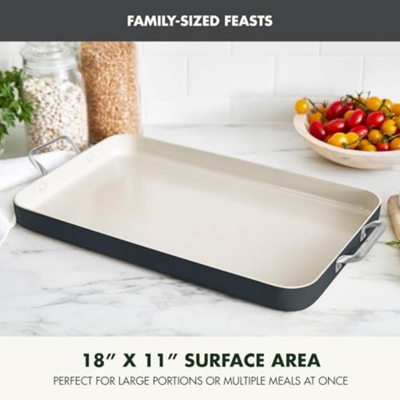 Healthy Ceramic Nonstick, 18" x 11" Double Burner Griddle Pan, PFAS-Free, Dishwasher Safe, Oven and Broiler Safe, Black - Image 5