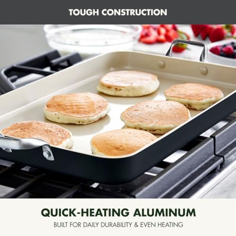Healthy Ceramic Nonstick, 18" x 11" Double Burner Griddle Pan, PFAS-Free, Dishwasher Safe, Oven and Broiler Safe, Black - Image 4