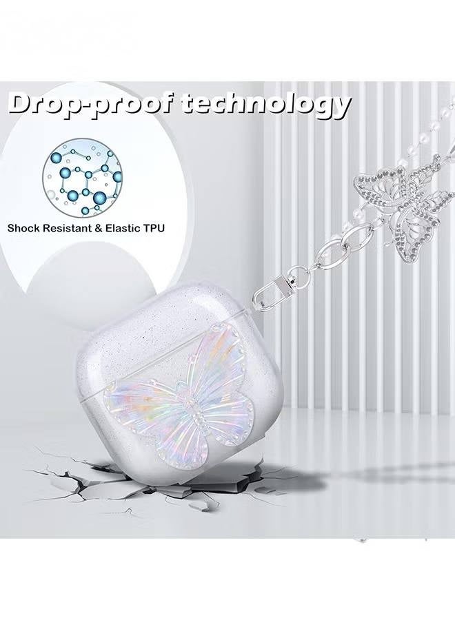 For AirPods 4th Generation with Butterfly Crystal Bracelets Chain - Pretty Cute Bling Colorful Butterfly TPU Shockproof Protective Skin Cover for Airpods 4th Generation - Image 2