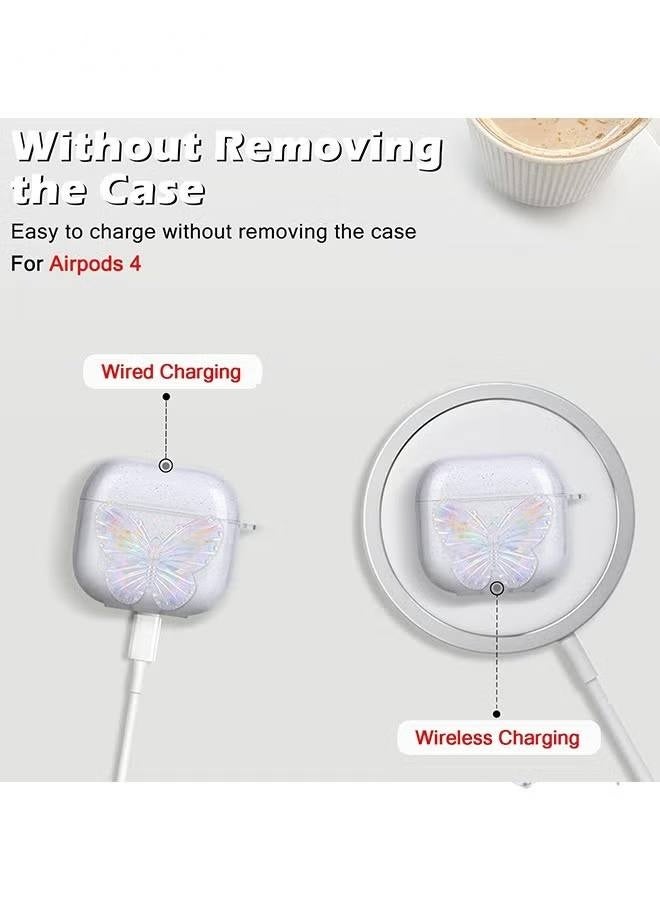 For AirPods 4th Generation with Butterfly Crystal Bracelets Chain - Pretty Cute Bling Colorful Butterfly TPU Shockproof Protective Skin Cover for Airpods 4th Generation - Image 3