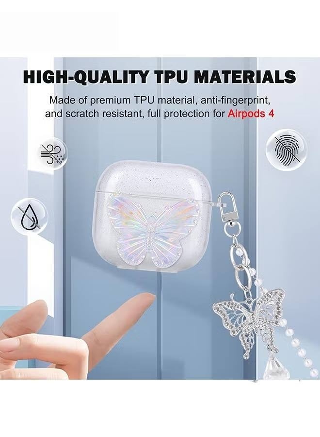 For AirPods 4th Generation with Butterfly Crystal Bracelets Chain - Pretty Cute Bling Colorful Butterfly TPU Shockproof Protective Skin Cover for Airpods 4th Generation - Image 4