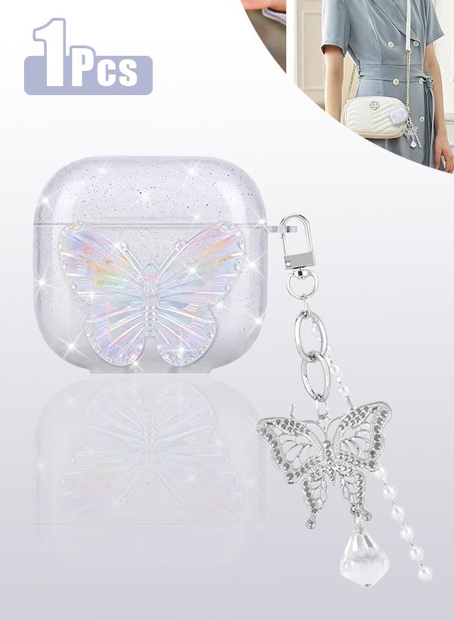 For AirPods 4th Generation with Butterfly Crystal Bracelets Chain - Pretty Cute Bling Colorful Butterfly TPU Shockproof Protective Skin Cover for Airpods 4th Generation - Image 1