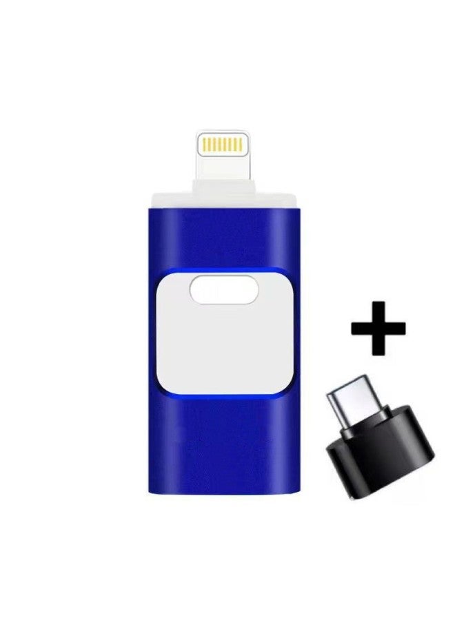 4-in-1 Usb Type-c Otg Adapter For iphone Android Computer Universal Usb Flash Drive Push-pull Design-Color:Blue-Capacity:64GB  - Image 1
