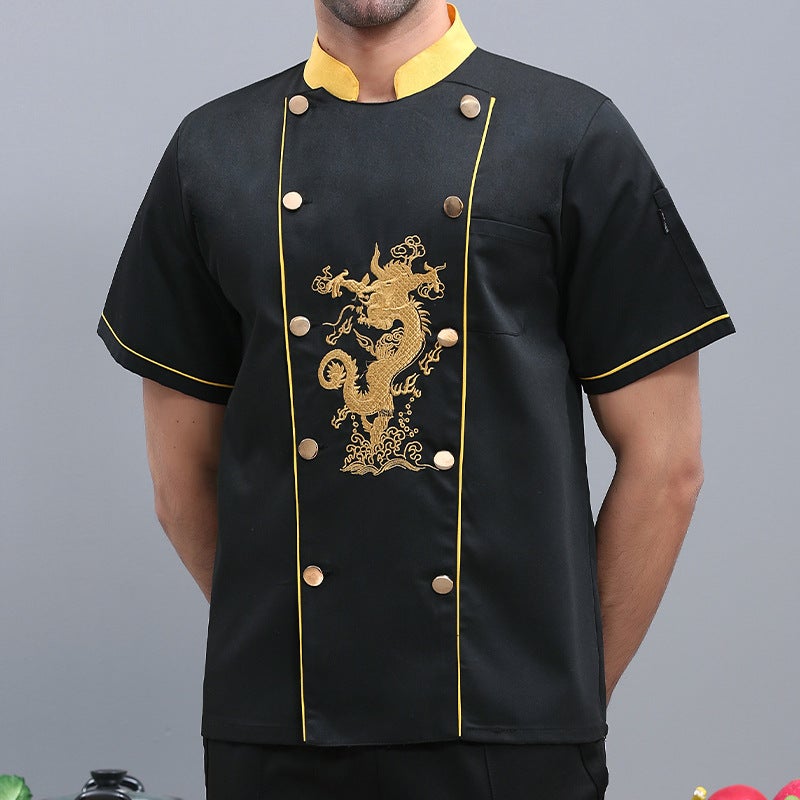 Chef'S Uniform Short-Sleeved Male Chef Kitchen Chinese Style Clothing Custom Summer Embroidered Dragon - Image 1