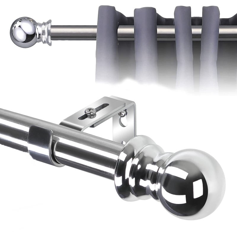 Curtain Poles with Round Finials 76 to 145 cm Silver Curtain Rod with Brackets Fittings Set Door Curtain Pole