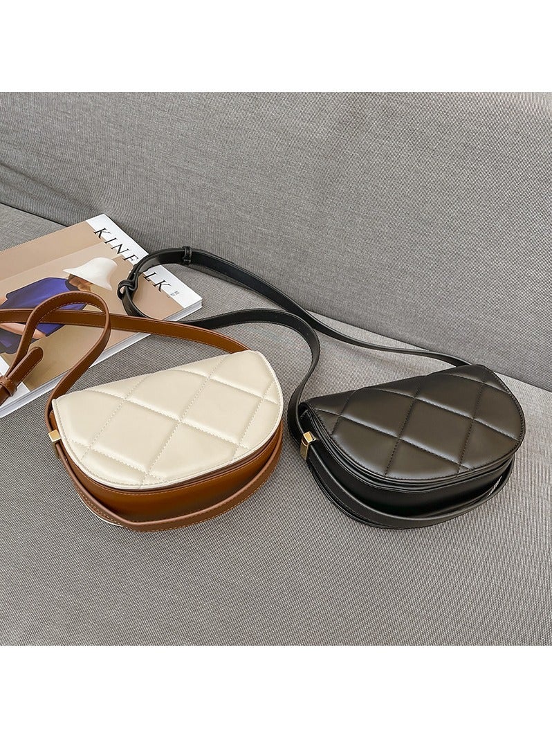 KUYING Versatile Half Round Diamond Checker Single Shoulder Crossbody Bag Saddle Bag - Image 4