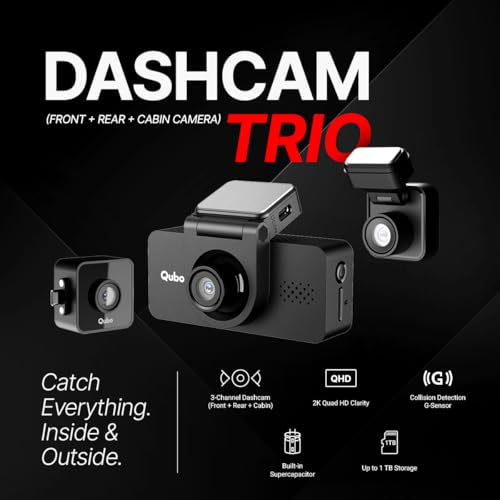 Qubo 3-Channel Dashcam Trio by Hero Group (Front+Rear+Cabin Camera) [New Launch] | 2K QHD | Built-in Wi-Fi & GPS | Wide FOV | IR Night Vision | App Control | Supports up to 1TB SD Card - Image 2
