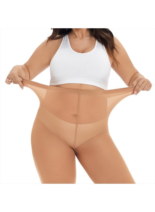 CozyWow Plus Size Tights for Women High Waist Semi Opaque Nylon Panyhose Ultra Large Suntan-4XL - Image 5