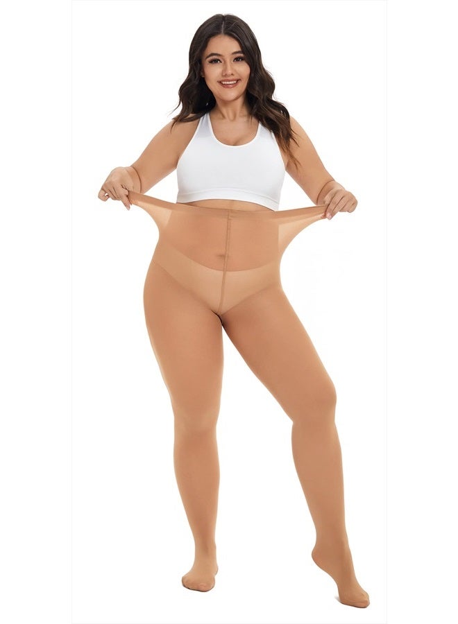 CozyWow Plus Size Tights for Women High Waist Semi Opaque Nylon Panyhose Ultra Large Suntan-4XL - Image 2