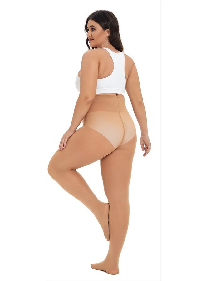 CozyWow Plus Size Tights for Women High Waist Semi Opaque Nylon Panyhose Ultra Large Suntan-4XL - Image 3