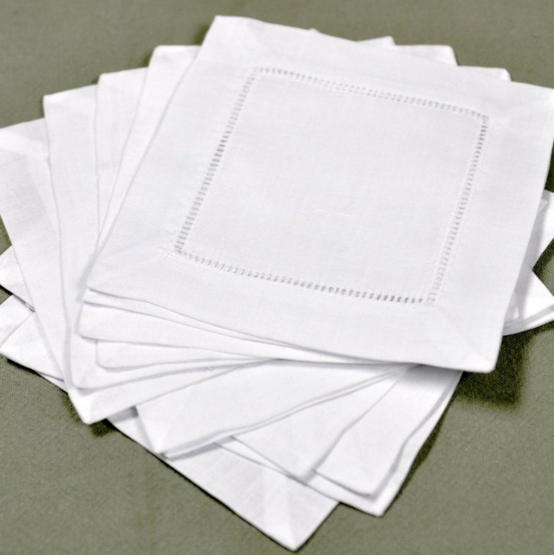 Bumblebee Linens White Linen Hemstitched Cocktail Napkins- 1 Dozen 6 X 6- Ladder Hem Stitch Cloth Napkin Coasters Model: CNLWH-001 (Home & Kitchen) - Image 3