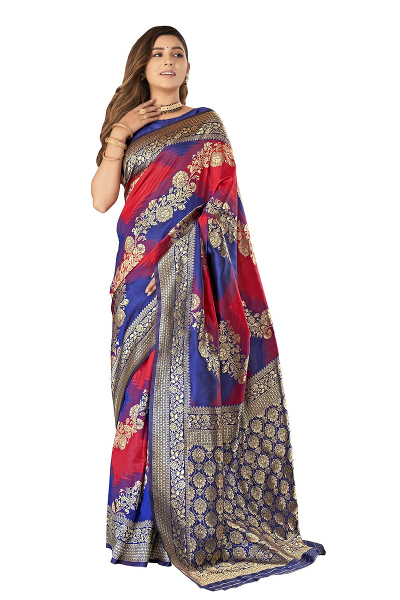 MANOHARI Women's Traditional Most Heavy Banarasi Silk With Woven Design Fully Jacquard Work Red Saree With Blouse Piece - Image 3
