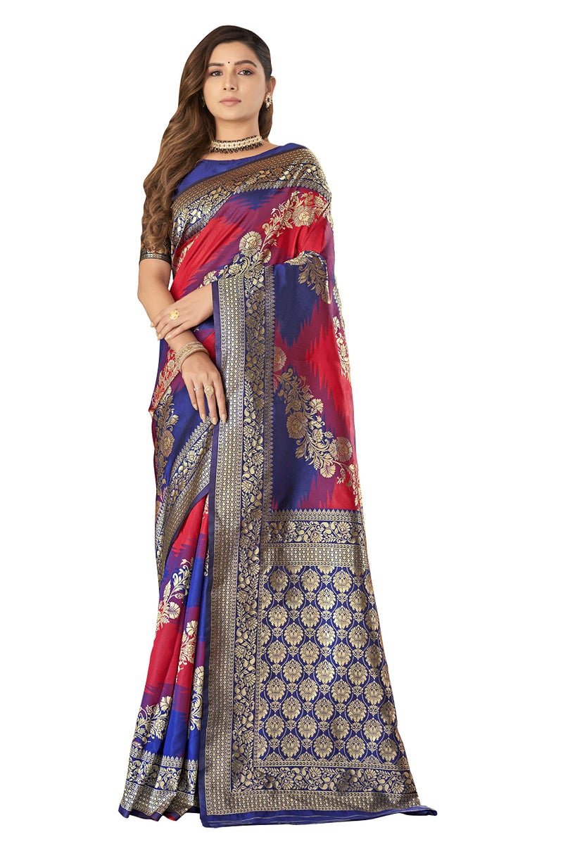 MANOHARI Women's Traditional Most Heavy Banarasi Silk With Woven Design Fully Jacquard Work Red Saree With Blouse Piece - Image 2