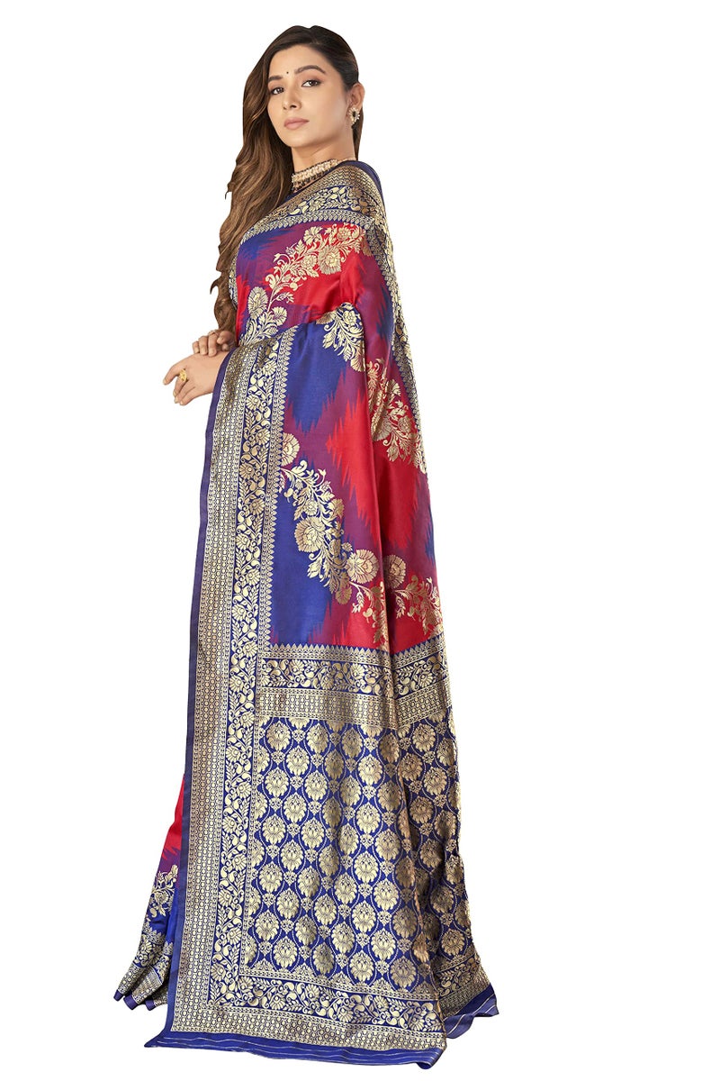 MANOHARI Women's Traditional Most Heavy Banarasi Silk With Woven Design Fully Jacquard Work Red Saree With Blouse Piece - Image 4