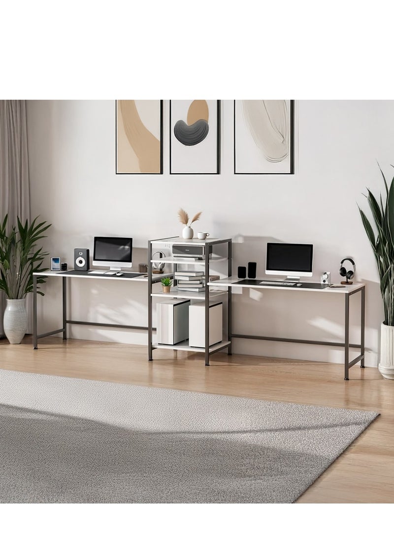 AGD Computer and Gaming Desk, 3-Way Adjustable Design, Fits 2 People, with Book and Printer Shelf for Home, Office and Study, White - Image 3