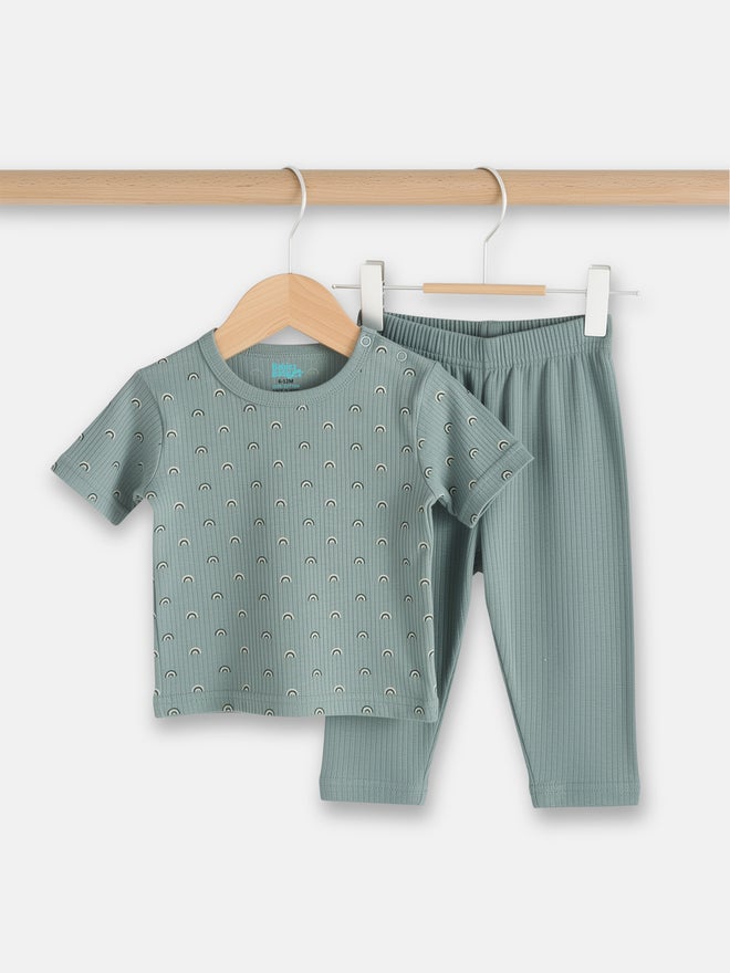 Babies Basic Premium Ribbed Cotton Short Sleeves T-Shirt and Pyjama Set - Image 4