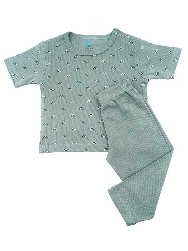 Babies Basic Premium Ribbed Cotton Short Sleeves T-Shirt and Pyjama Set - Image 1