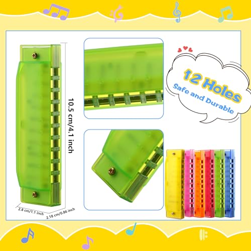 Restroma 12 Pcs Kids Plastic Harmonica Bulk 10 Holes Toy Harmonica Translucent Harmonicas Musical Instruments for Boys Girls Beginner 6 Colors - Image 5