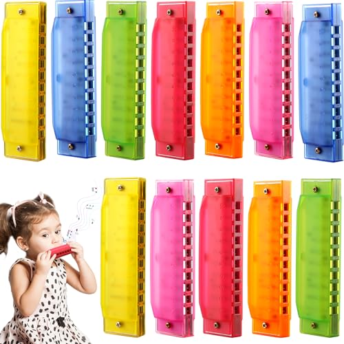 Restroma 12 Pcs Kids Plastic Harmonica Bulk 10 Holes Toy Harmonica Translucent Harmonicas Musical Instruments for Boys Girls Beginner 6 Colors - Image 1