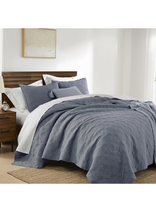 WDCOZY 100% Cotton Twin Size Quilt Set - Dusty Blue Pre-Washed Soft Lightweight Modern Bedspread, Farmhouse Country Rustic Coverlet, Textured Like Linen, Shabby Chic Gauze Bedding, 2 Pieces - Image 3