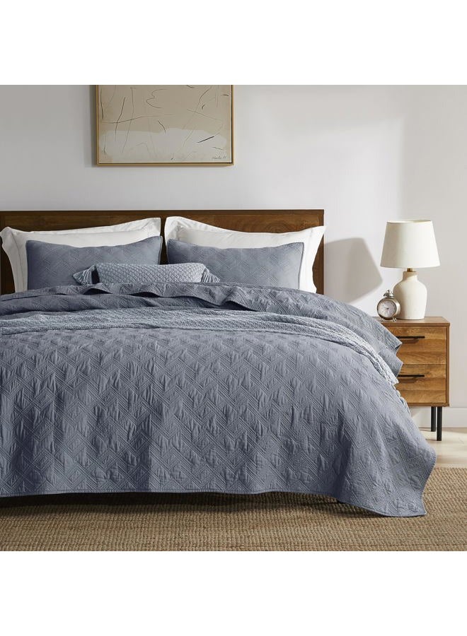 WDCOZY 100% Cotton Twin Size Quilt Set - Dusty Blue Pre-Washed Soft Lightweight Modern Bedspread, Farmhouse Country Rustic Coverlet, Textured Like Linen, Shabby Chic Gauze Bedding, 2 Pieces - Image 2