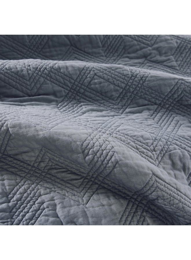 WDCOZY 100% Cotton Twin Size Quilt Set - Dusty Blue Pre-Washed Soft Lightweight Modern Bedspread, Farmhouse Country Rustic Coverlet, Textured Like Linen, Shabby Chic Gauze Bedding, 2 Pieces - Image 5