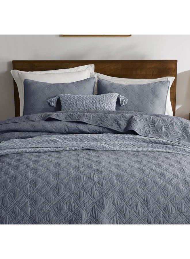 WDCOZY 100% Cotton Twin Size Quilt Set - Dusty Blue Pre-Washed Soft Lightweight Modern Bedspread, Farmhouse Country Rustic Coverlet, Textured Like Linen, Shabby Chic Gauze Bedding, 2 Pieces - Image 1