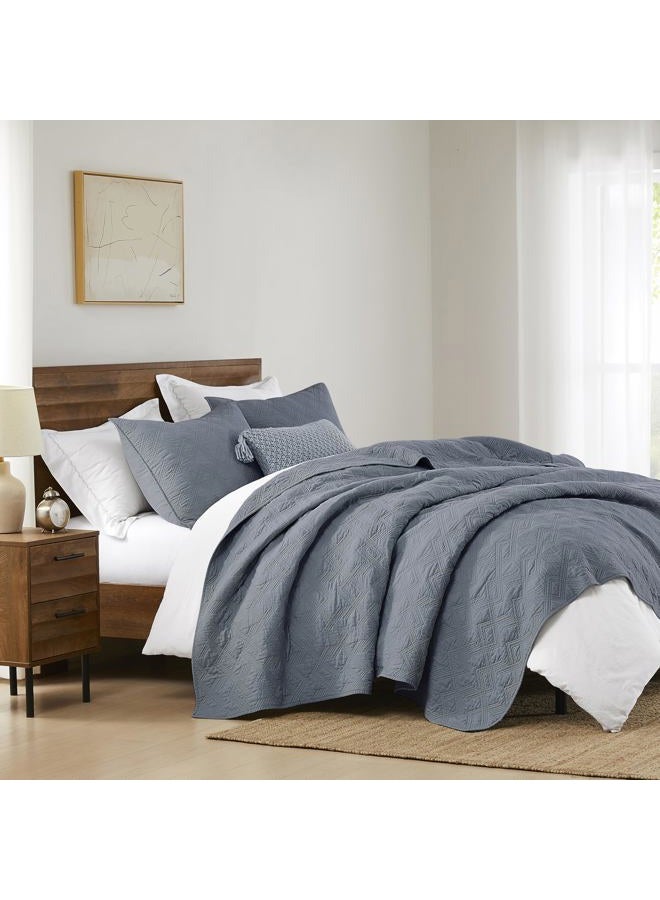 WDCOZY 100% Cotton Twin Size Quilt Set - Dusty Blue Pre-Washed Soft Lightweight Modern Bedspread, Farmhouse Country Rustic Coverlet, Textured Like Linen, Shabby Chic Gauze Bedding, 2 Pieces - Image 4