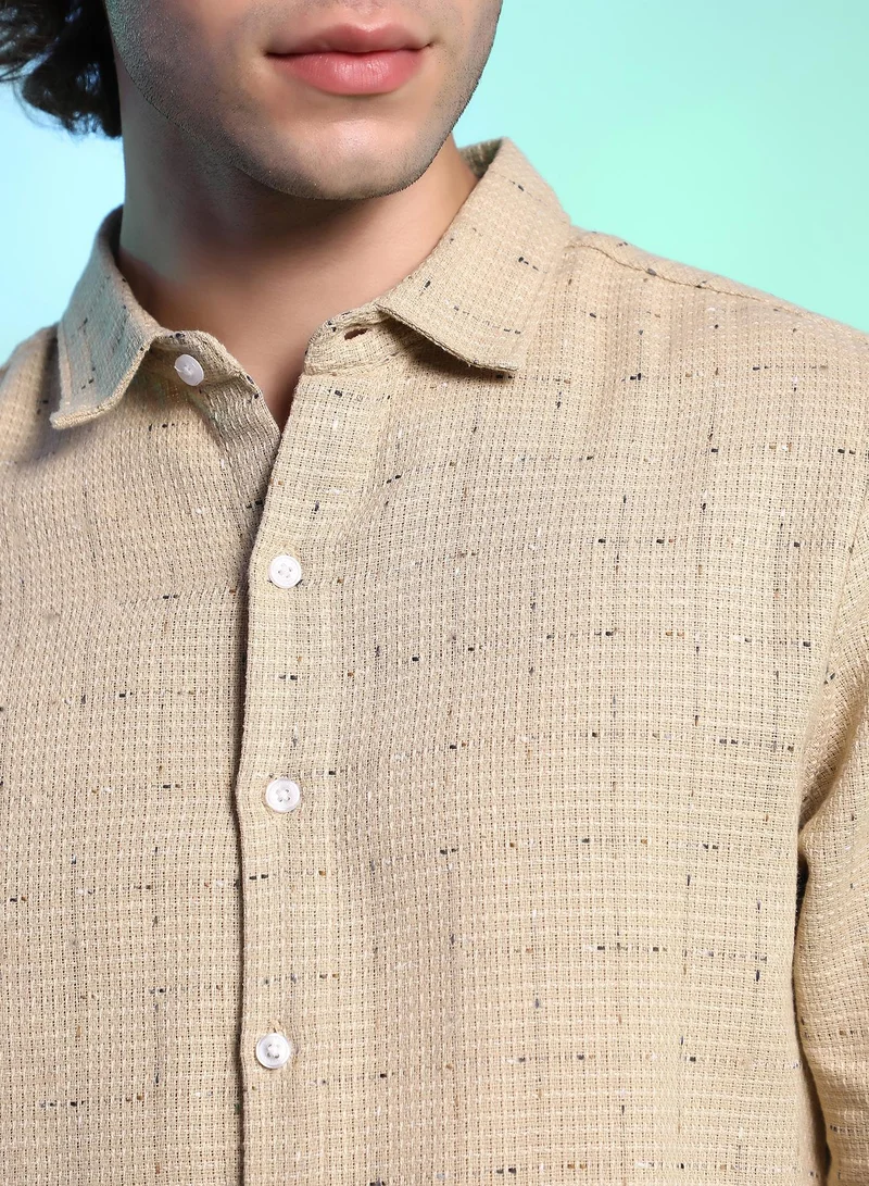 كامبوس سوترا Men's Sand Beige Ditsy Grid Shirt