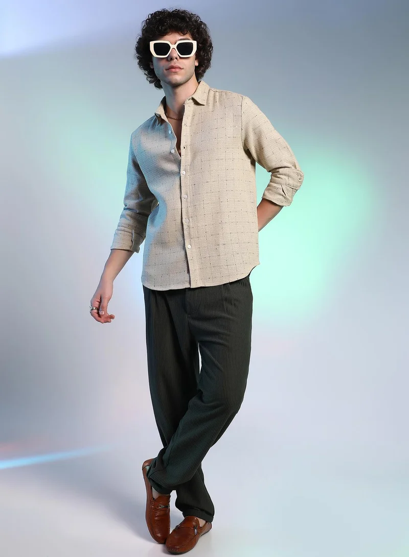 كامبوس سوترا Men's Sand Beige Ditsy Grid Shirt
