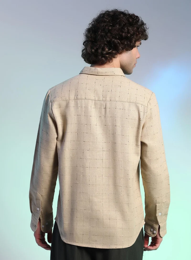 كامبوس سوترا Men's Sand Beige Ditsy Grid Shirt