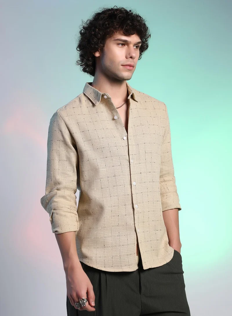 كامبوس سوترا Men's Sand Beige Ditsy Grid Shirt