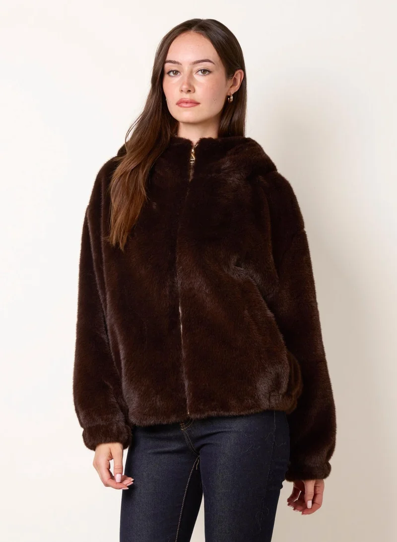 Hooded Faux Fur Coat