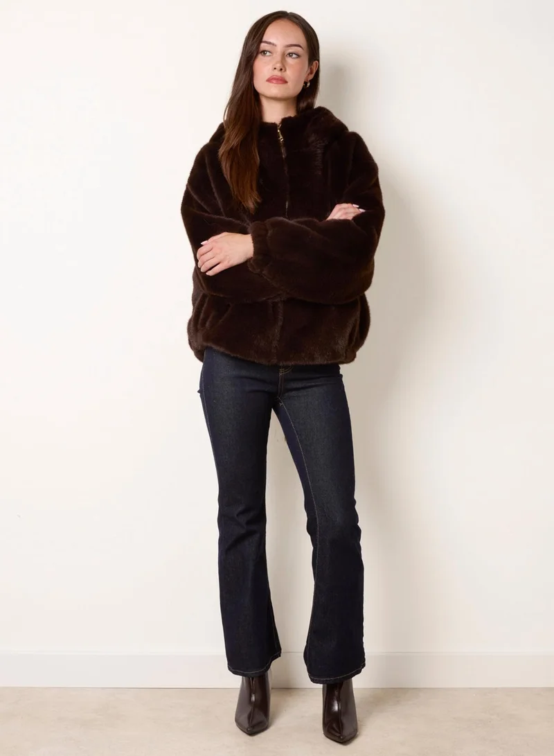 Blue Vanilla  Hooded Faux Fur Coat for Women | Best Price UAE