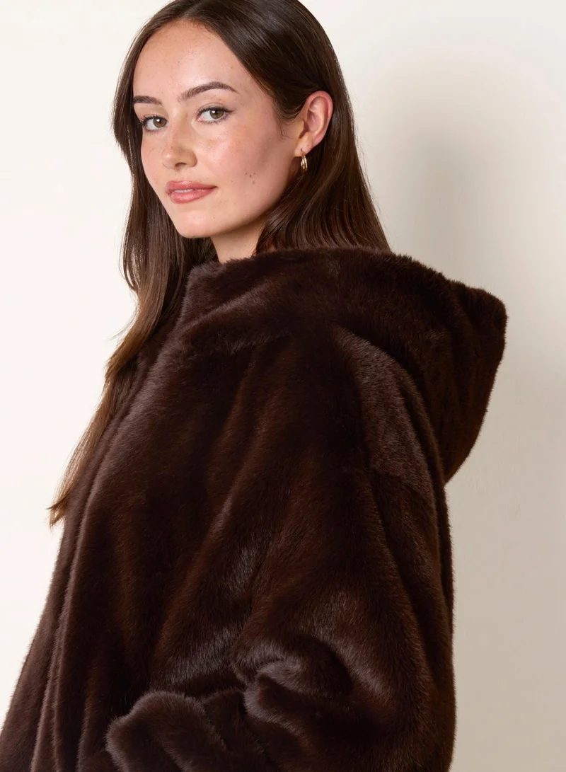 Blue Vanilla  Hooded Faux Fur Coat for Women | Best Price UAE