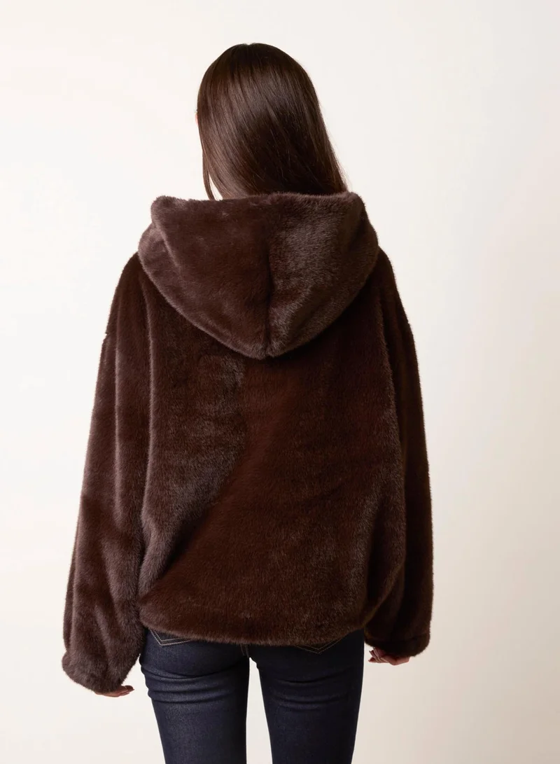 Blue Vanilla  Hooded Faux Fur Coat for Women | Best Price UAE
