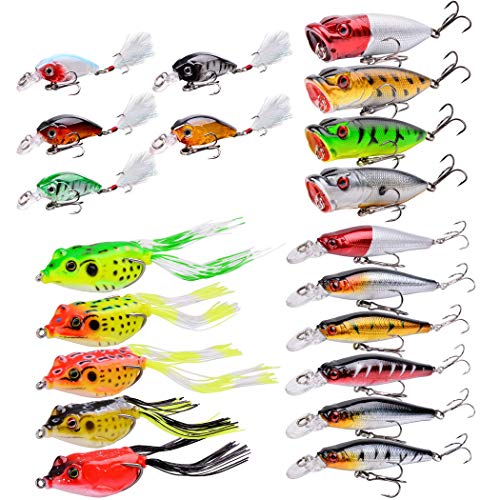 Aorace 20pcs Fishing Lures Kit Mixed Including Minnow Popper Crank and Plastic Soft Lures Frog Lures for Saltwater Freshwater Trout Bass Salmon Fishing - Image 1