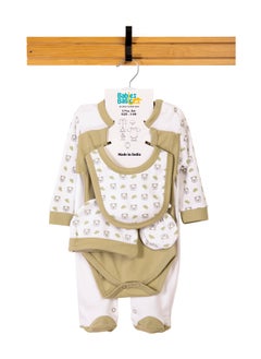 Babies Basic 5 Piece Unisex 100% Cotton Gift Set Include Bib, Romper, Mittens, Cap And Sleepsuit/Jumpsuit- Sleepy Panda  - Image 1