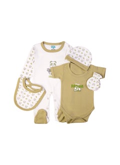 Babies Basic 5 Piece Unisex 100% Cotton Gift Set Include Bib, Romper, Mittens, Cap And Sleepsuit/Jumpsuit- Sleepy Panda  - Image 5