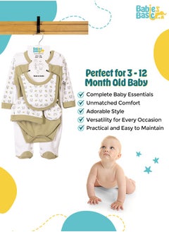 Babies Basic 5 Piece Unisex 100% Cotton Gift Set Include Bib, Romper, Mittens, Cap And Sleepsuit/Jumpsuit- Sleepy Panda  - Image 3