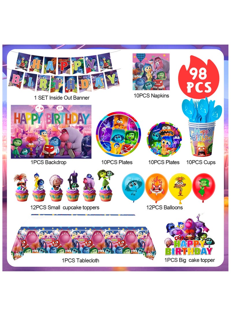 FRUITFUL PARTY Inside Out Birthday Decorations for 10 Guests, 98 Pcs Inside Out Party Decorations and Inside Out Tableware Sets - Inside Out Birthday Plates Napkins Balloons Banners Cake Toppers etc. Inside Out Party Supplies - Image 2