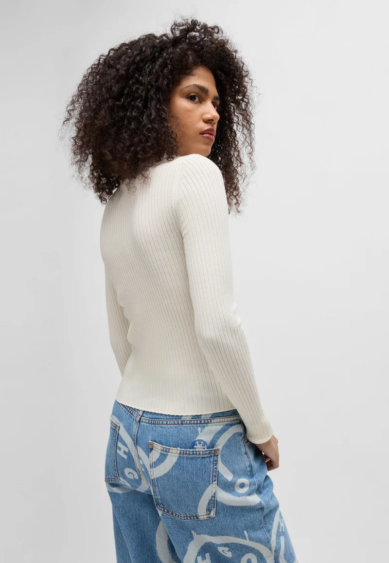 هوجو Mock-neck sweater with embroidered Happy HUGO logo