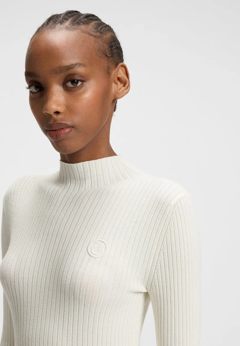 HUGO Natural Mock-neck sweater with embroidered Happy HUGO logo for Women | Best Price UAE
