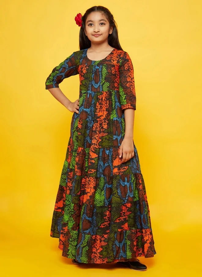 AKS Animal Print Maxi Dress for Girls