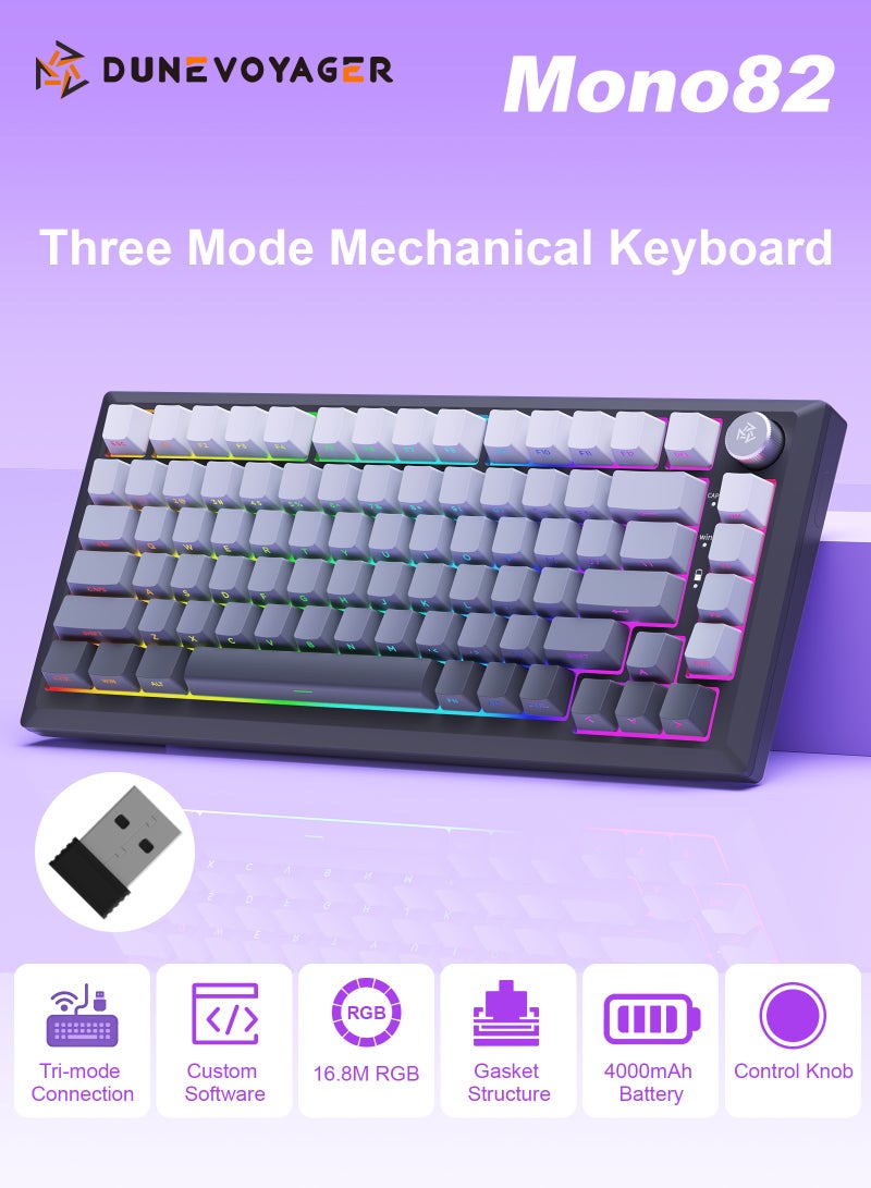 DuneVoyager Mono 82 Tri-mode Gasket 75% Mechanical Keyboard with CNC Knob, 5-Layer Padding, Hot Swappable, RGB Backlight - Image 1