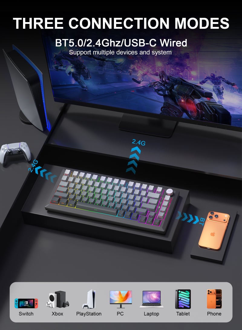 DuneVoyager Mono 82 Tri-mode Gasket 75% Mechanical Keyboard with CNC Knob, 5-Layer Padding, Hot Swappable, RGB Backlight - Image 2