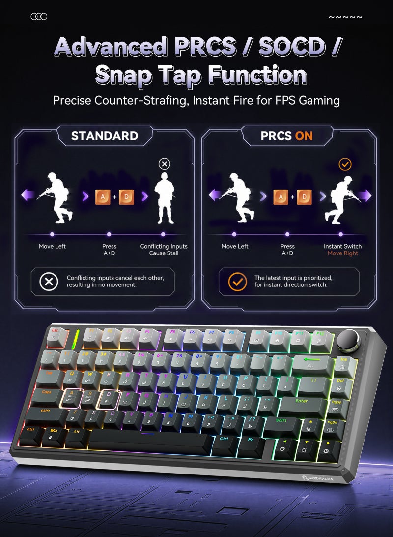 DuneVoyager R75 Wired Magnetic Gaming Keyboard for FPS/MOBA, Rapid Trigger, PRCS/SOCD/Snap Tap Support, 0.1ms Latency, 8000Hz Polling Rate, Full-PBT Double-Shot Keycaps, 16.8M RGB Lighting, Professional Software Customization, for PC/PS4/PS5/Xbox - Image 3
