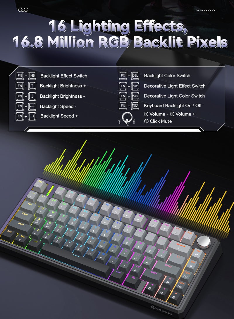 DuneVoyager R75 Wired Magnetic Gaming Keyboard for FPS/MOBA, Rapid Trigger, PRCS/SOCD/Snap Tap Support, 0.1ms Latency, 8000Hz Polling Rate, Full-PBT Double-Shot Keycaps, 16.8M RGB Lighting, Professional Software Customization, for PC/PS4/PS5/Xbox - Image 5